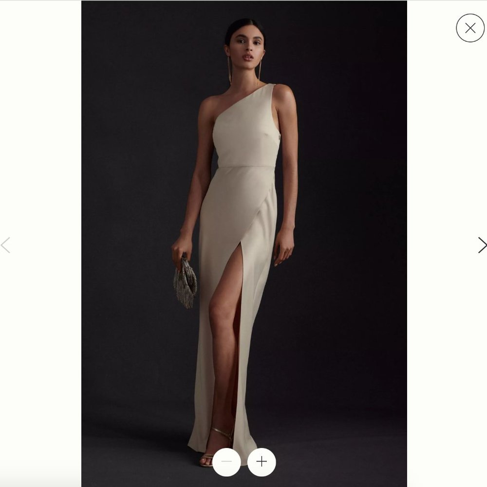 BHLDN Dylan One-Shoulder Satin Side-Slit Gown